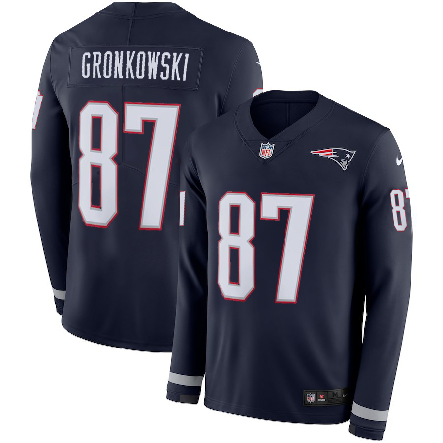 Men New England Patriots #87 Gronkowski blue Limited NFL Nike Therma Long Sleeve Jersey